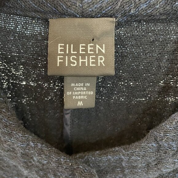 Eileen Fisher Gauze Jacket Womens Medium Navy Blue Long Sleeve Cotton Gauzy Boxy - Picture 7 of 11